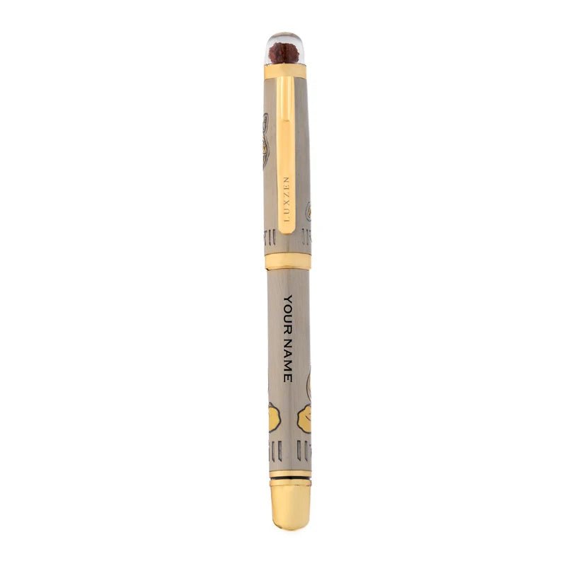Personalised Sacred Lord Bajrangbali Hanuman Metal Roller Pen with Rudraksh Bead Embed - The Gifting Era