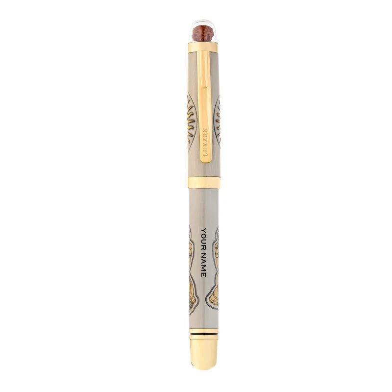 Personalised Sacred Lord Ganeshji Metal Roller Pen with Rudraksh Bead Embed - The Gifting Era