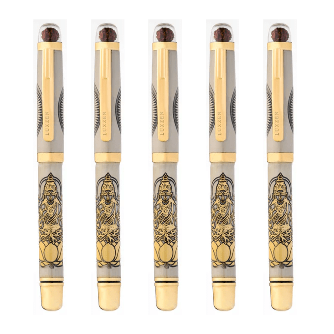 Personalised Sacred Lord Maha Laxmiji Metal Roller Pen with Rudraksh Bead Embed - The Gifting Era
