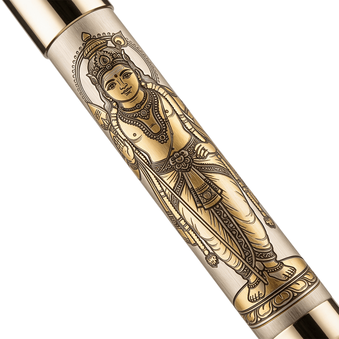 Personalised Sacred Lord Murugan Metal Roller Pen with Rudraksh Bead Embed - The Gifting Era
