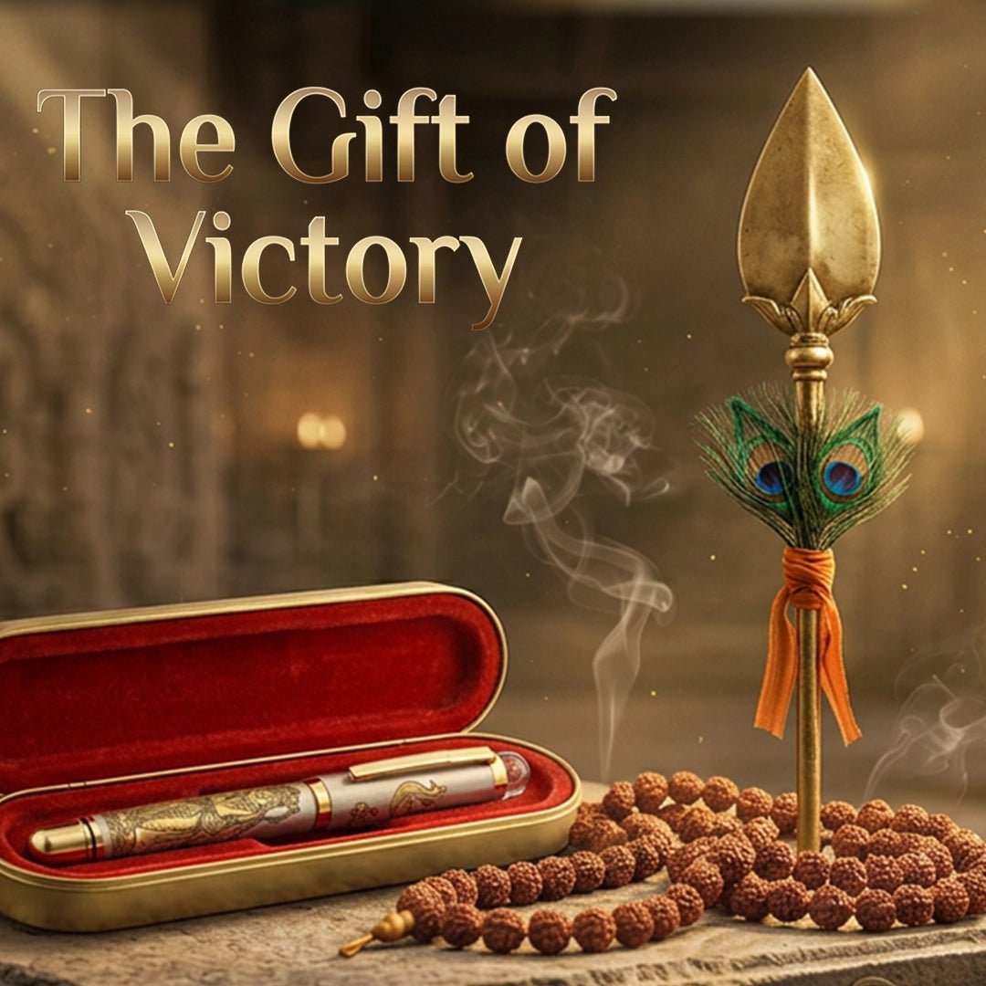 Personalised Sacred Lord Murugan Metal Roller Pen with Rudraksh Bead Embed - The Gifting Era