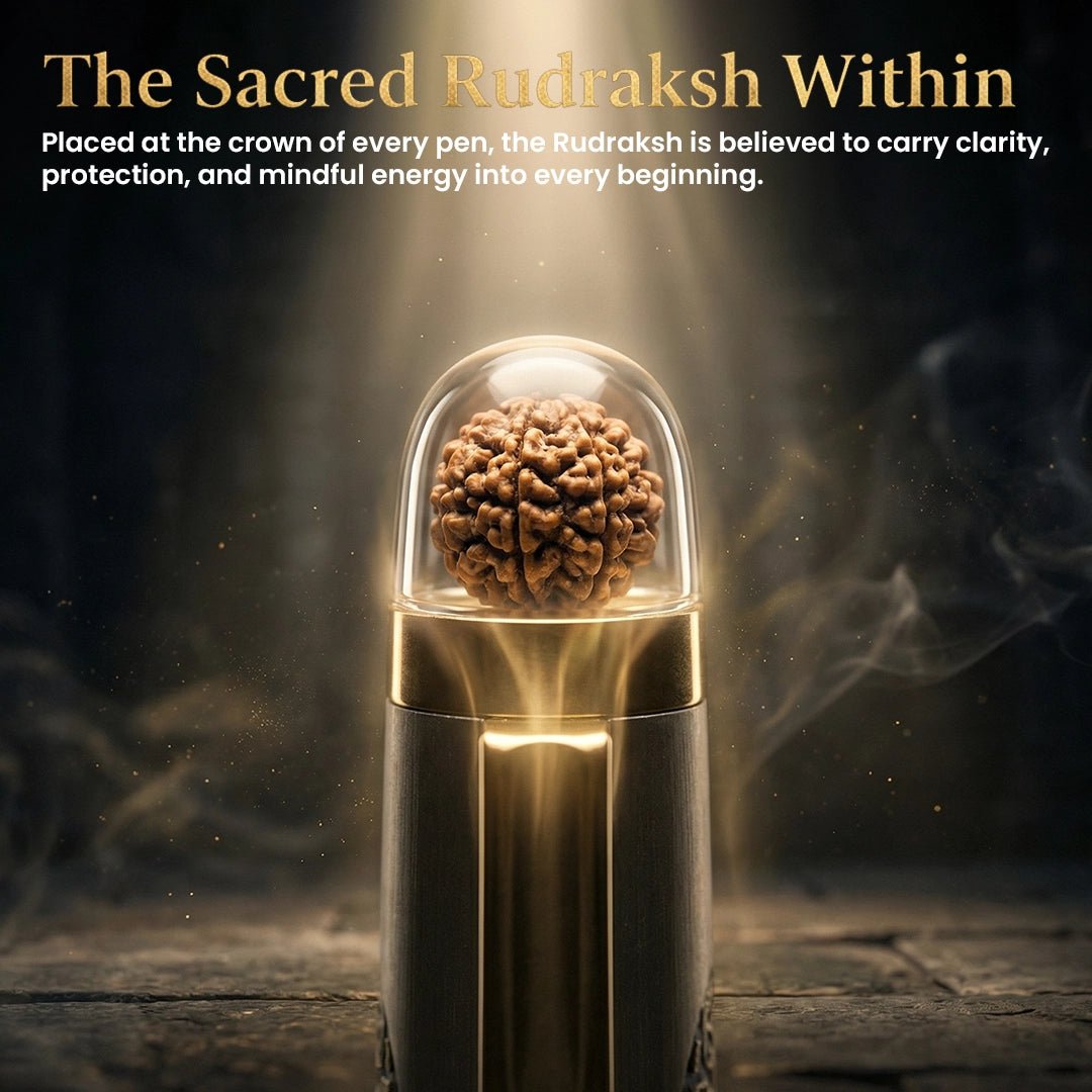 Personalised Sacred Lord Murugan Metal Roller Pen with Rudraksh Bead Embed - The Gifting Era
