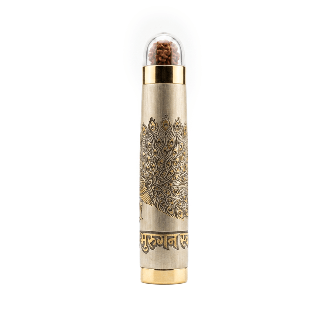 Personalised Sacred Lord Murugan Metal Roller Pen with Rudraksh Bead Embed - The Gifting Era