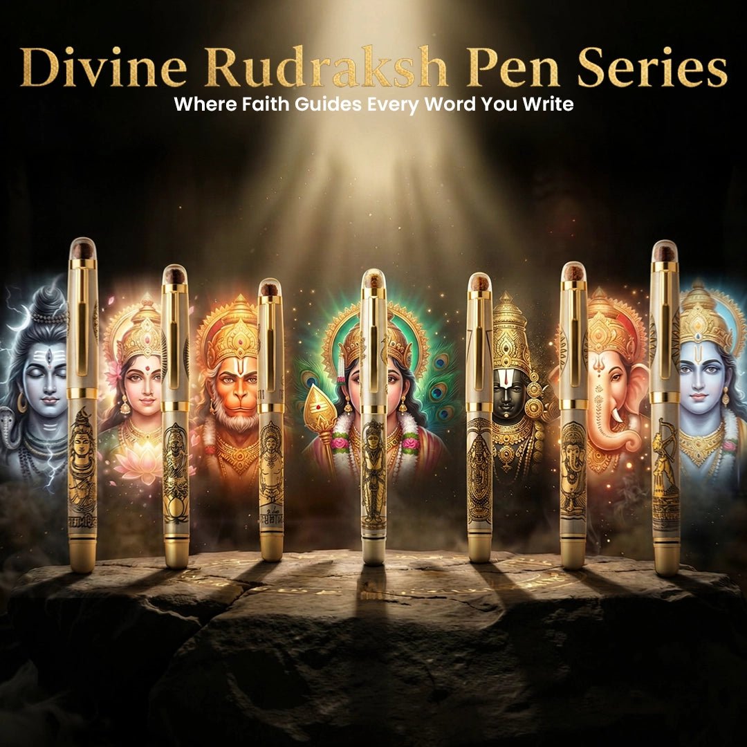 Personalised Sacred Lord Murugan Metal Roller Pen with Rudraksh Bead Embed - The Gifting Era