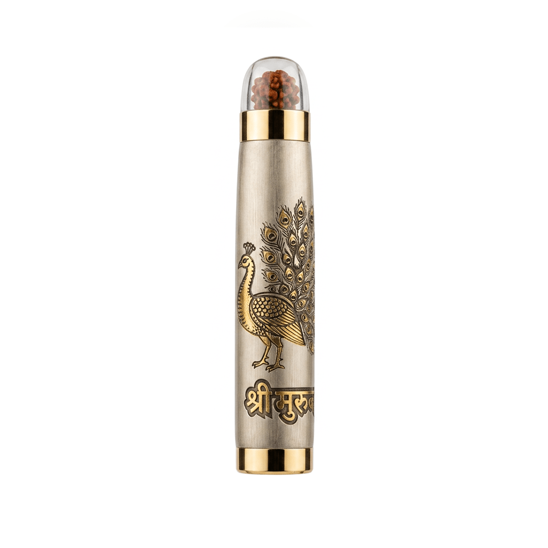 Personalised Sacred Lord Murugan Metal Roller Pen with Rudraksh Bead Embed - The Gifting Era