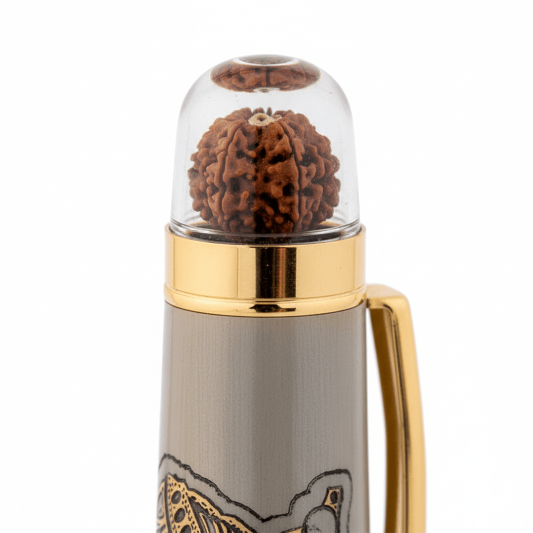 Personalised Sacred Lord Murugan Metal Roller Pen with Rudraksh Bead Embed - The Gifting Era