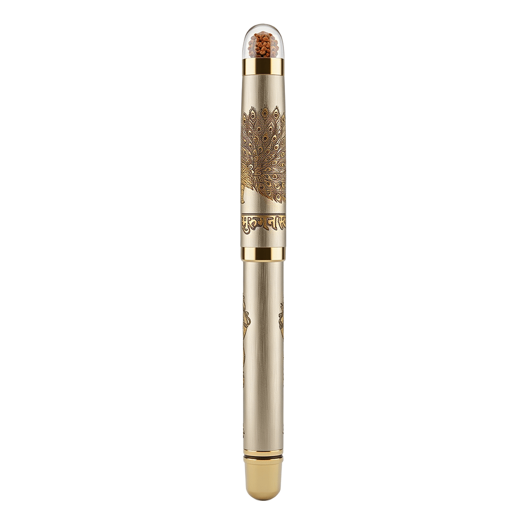 Personalised Sacred Lord Murugan Metal Roller Pen with Rudraksh Bead Embed - The Gifting Era