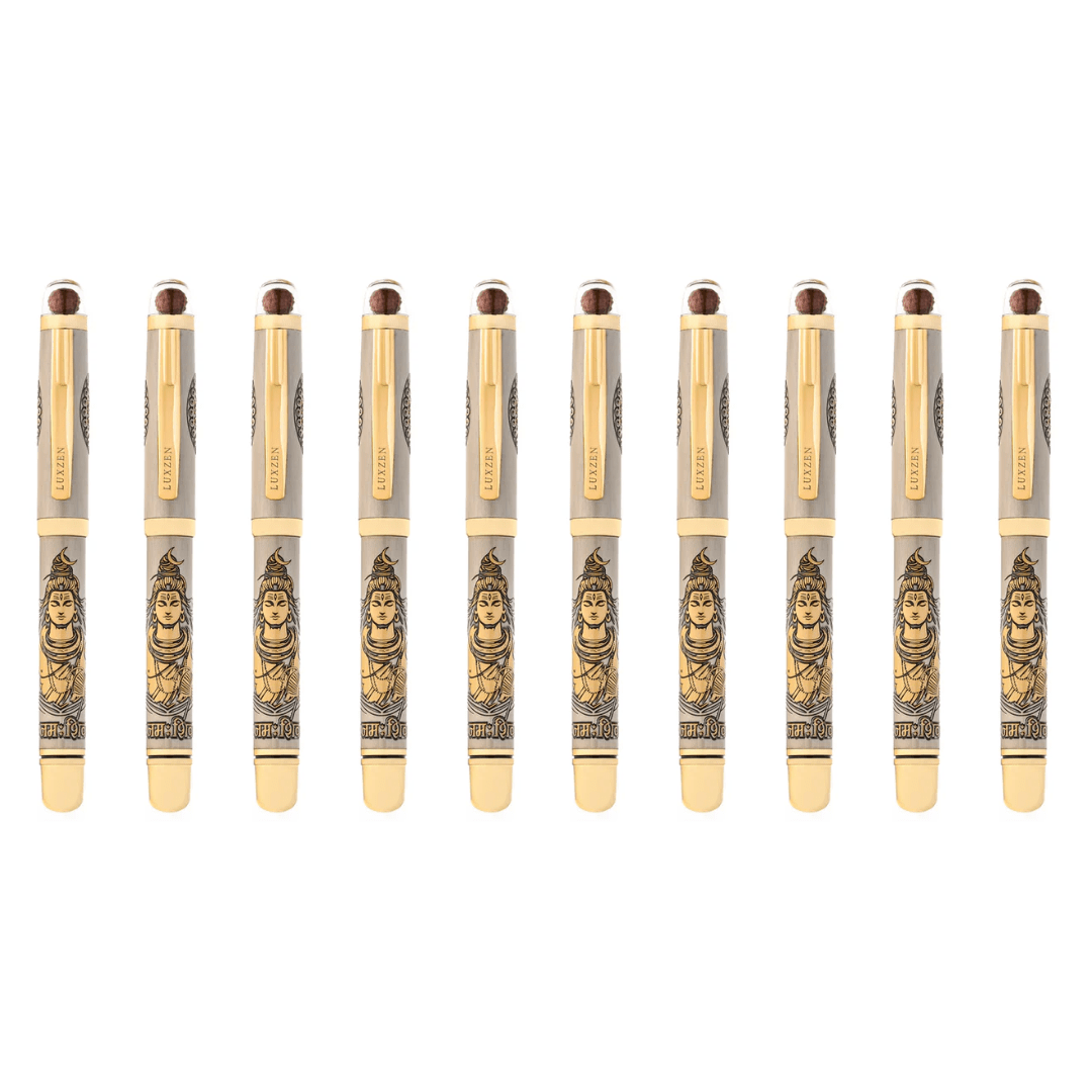 Personalised Sacred Lord Shankar Mahadev Metal Roller Pen with Rudraksh Bead Embed - The Gifting Era