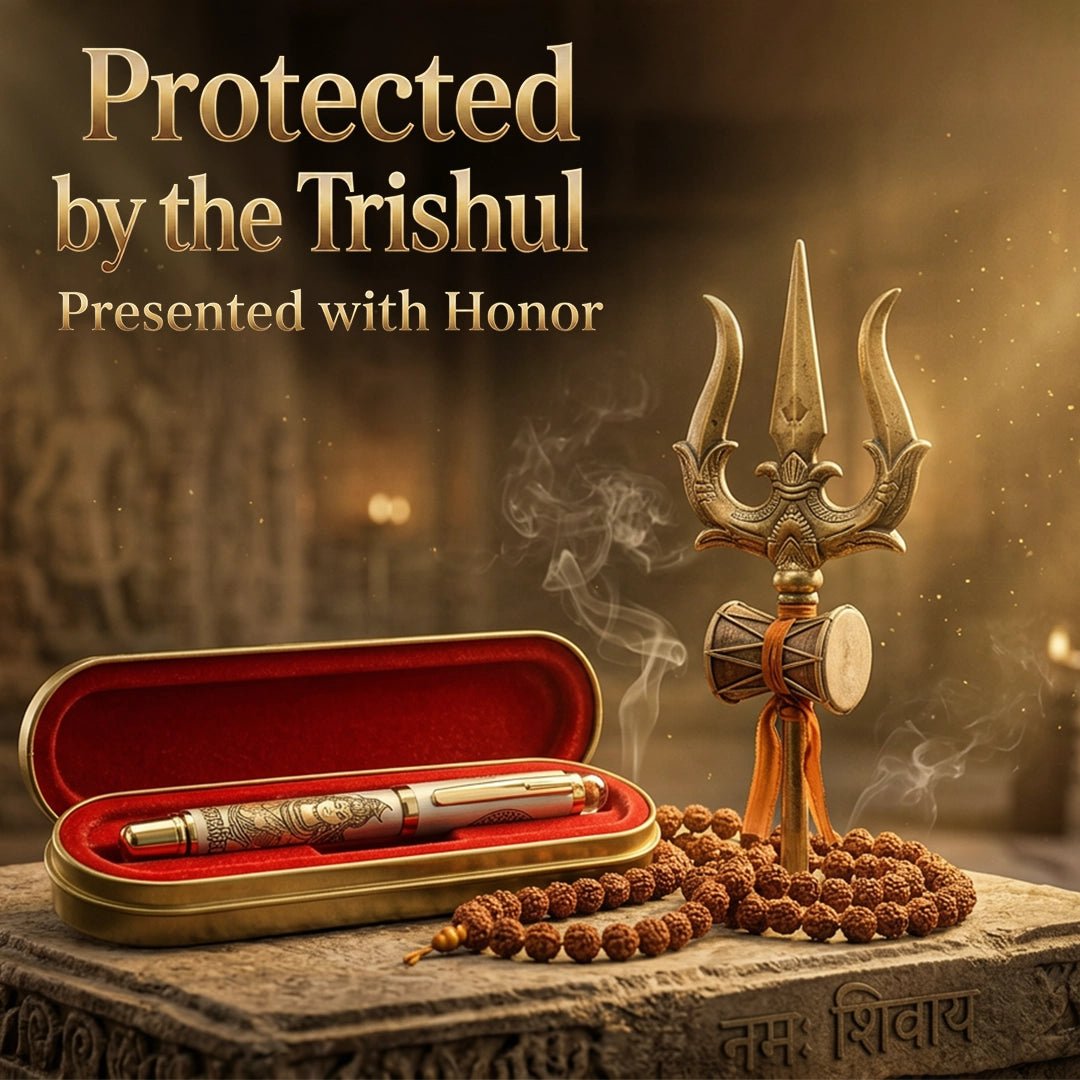 Personalised Sacred Lord Shankar Mahadev Metal Roller Pen with Rudraksh Bead Embed - The Gifting Era