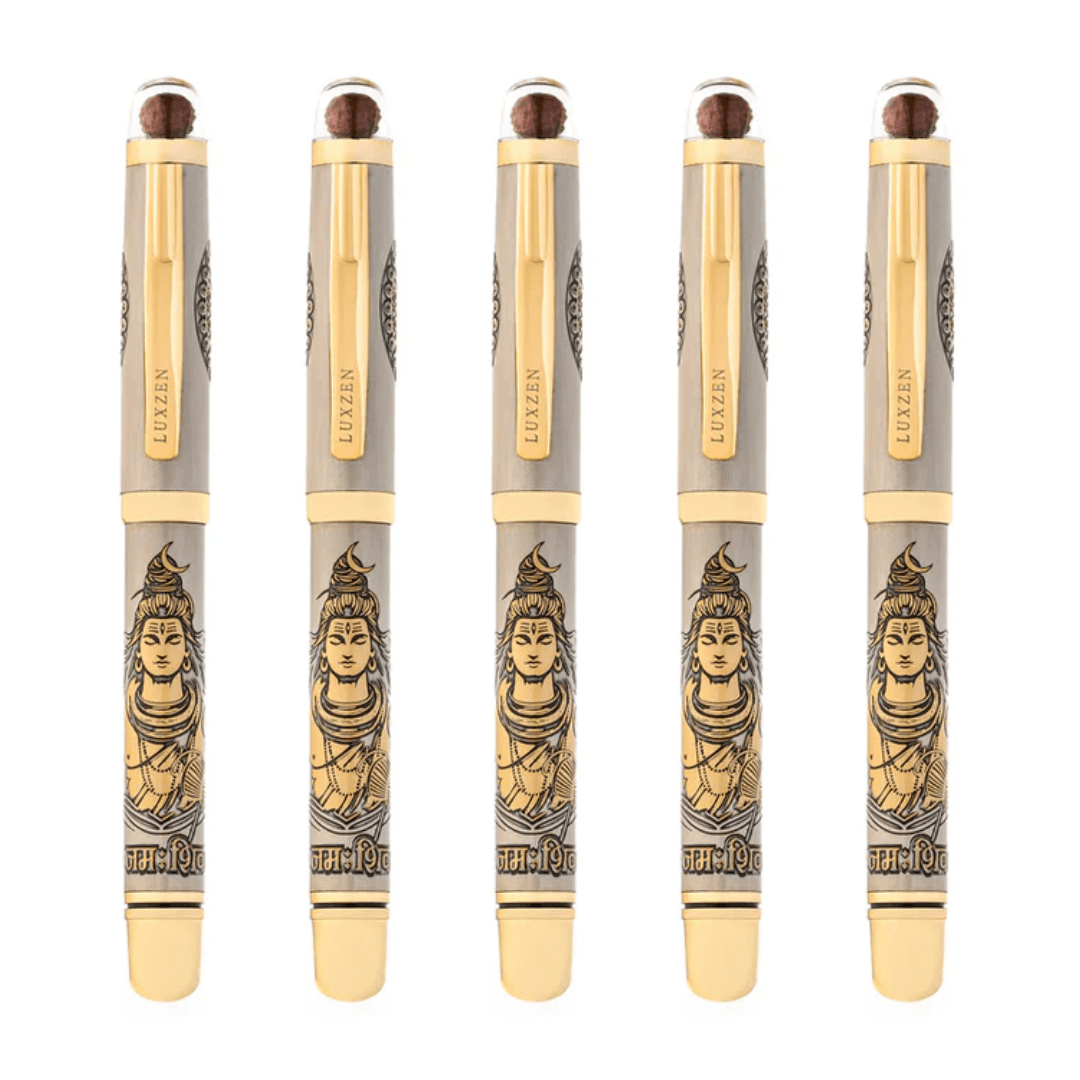 Personalised Sacred Lord Shankar Mahadev Metal Roller Pen with Rudraksh Bead Embed - The Gifting Era
