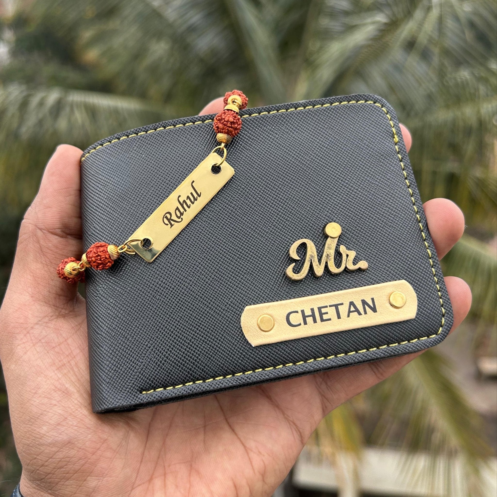 Personalised Saffiona Premium Men wallet & Rudraksh Rakhi - Raksha Bandhan Special - The Gifting Era
