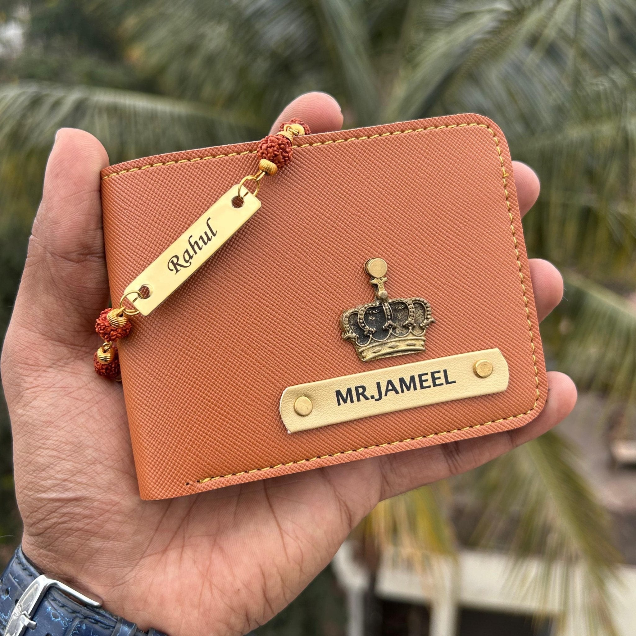 Personalised Saffiona Premium Men wallet & Rudraksh Rakhi - Raksha Bandhan Special - The Gifting Era