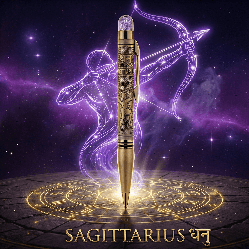 Personalised Sagittarius / धनु Zodiac Engraved Premium Metal Twist Ball Pen with Crystal Top - The Gifting Era