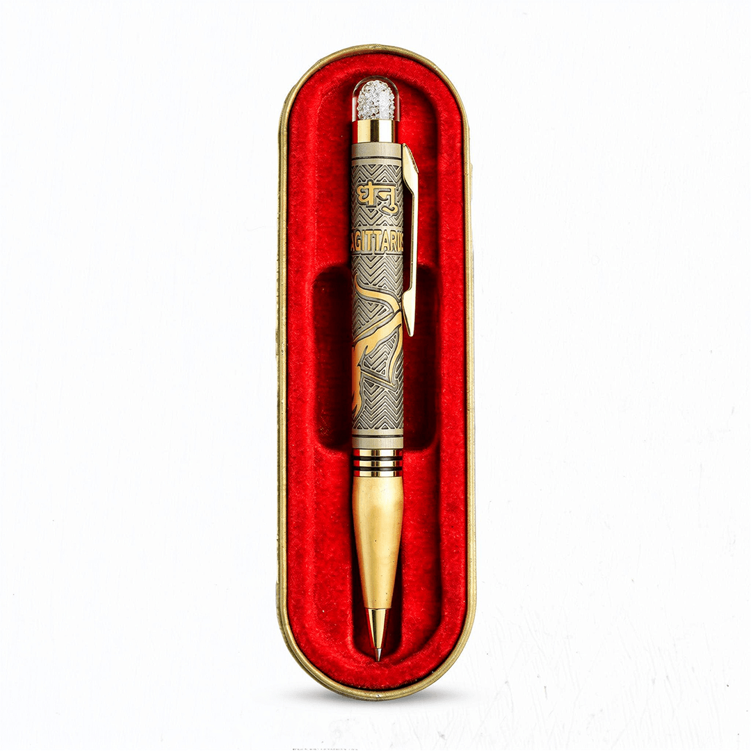 Personalised Sagittarius / धनु Zodiac Engraved Premium Metal Twist Ball Pen with Crystal Top - The Gifting Era