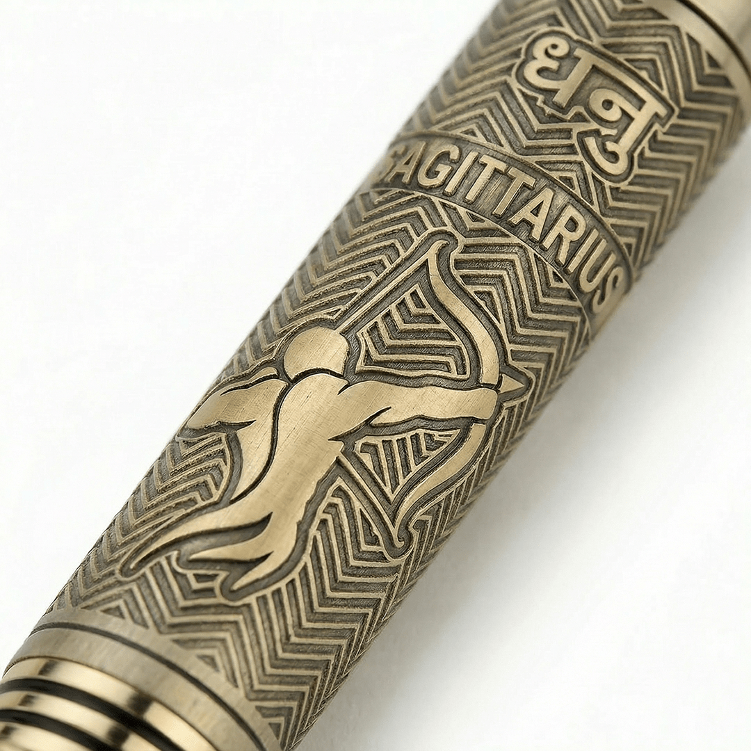 Personalised Sagittarius / धनु Zodiac Engraved Premium Metal Twist Ball Pen with Crystal Top - The Gifting Era