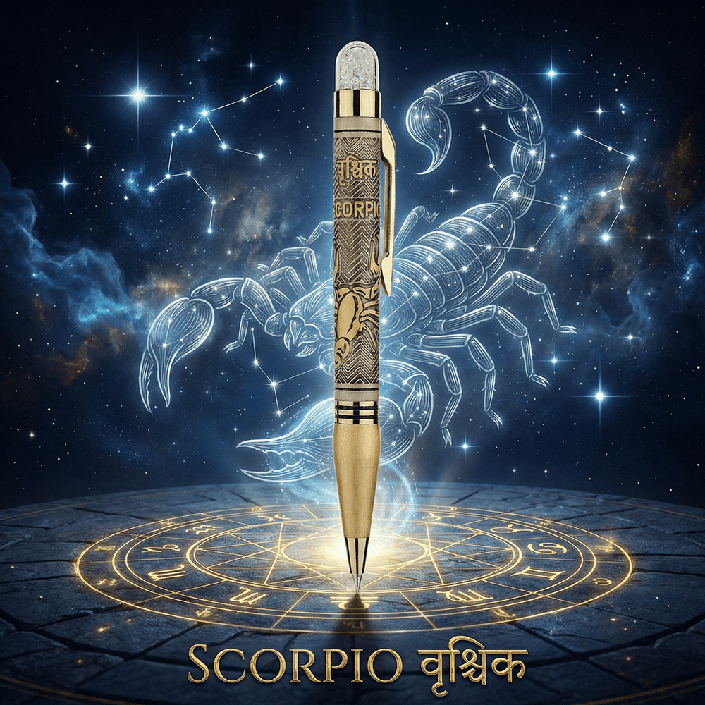 Personalised Scorpio / वृश्चिक Zodiac Engraved Premium Metal Twist Ball Pen with Crystal Top - The Gifting Era