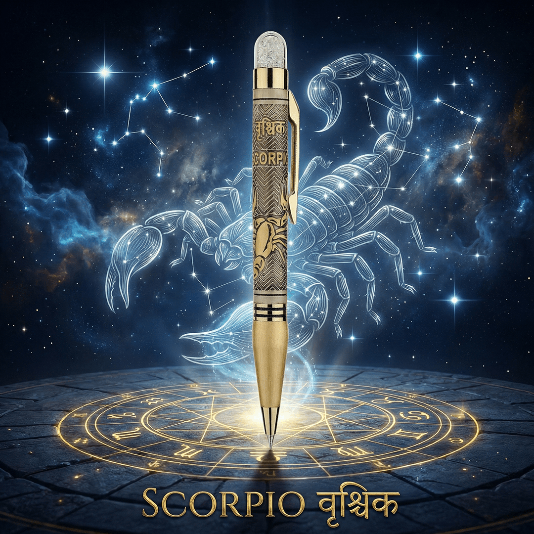 Personalised Scorpio / वृश्चिक Zodiac Engraved Premium Metal Twist Ball Pen with Crystal Top - The Gifting Era