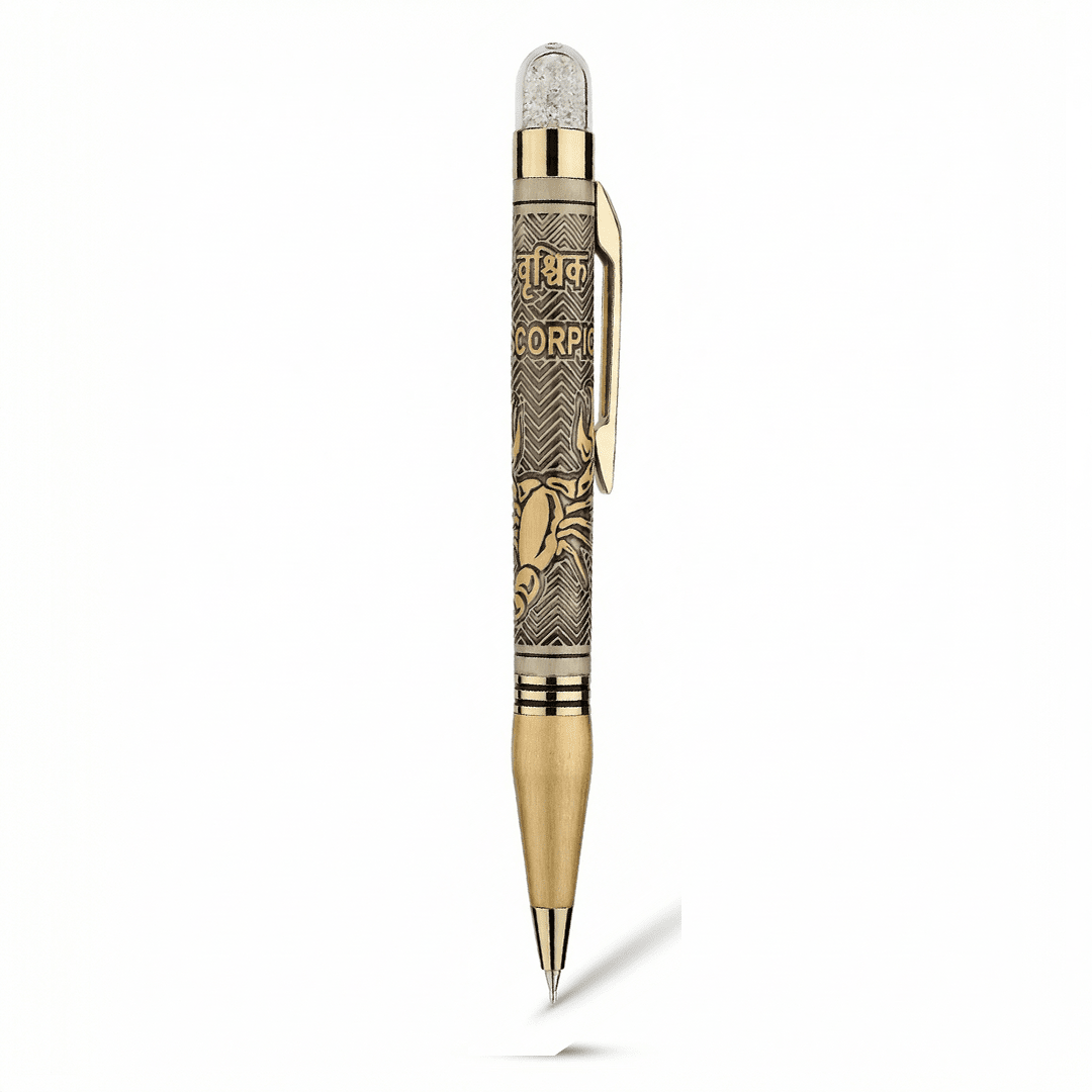 Personalised Scorpio / वृश्चिक Zodiac Engraved Premium Metal Twist Ball Pen with Crystal Top - The Gifting Era
