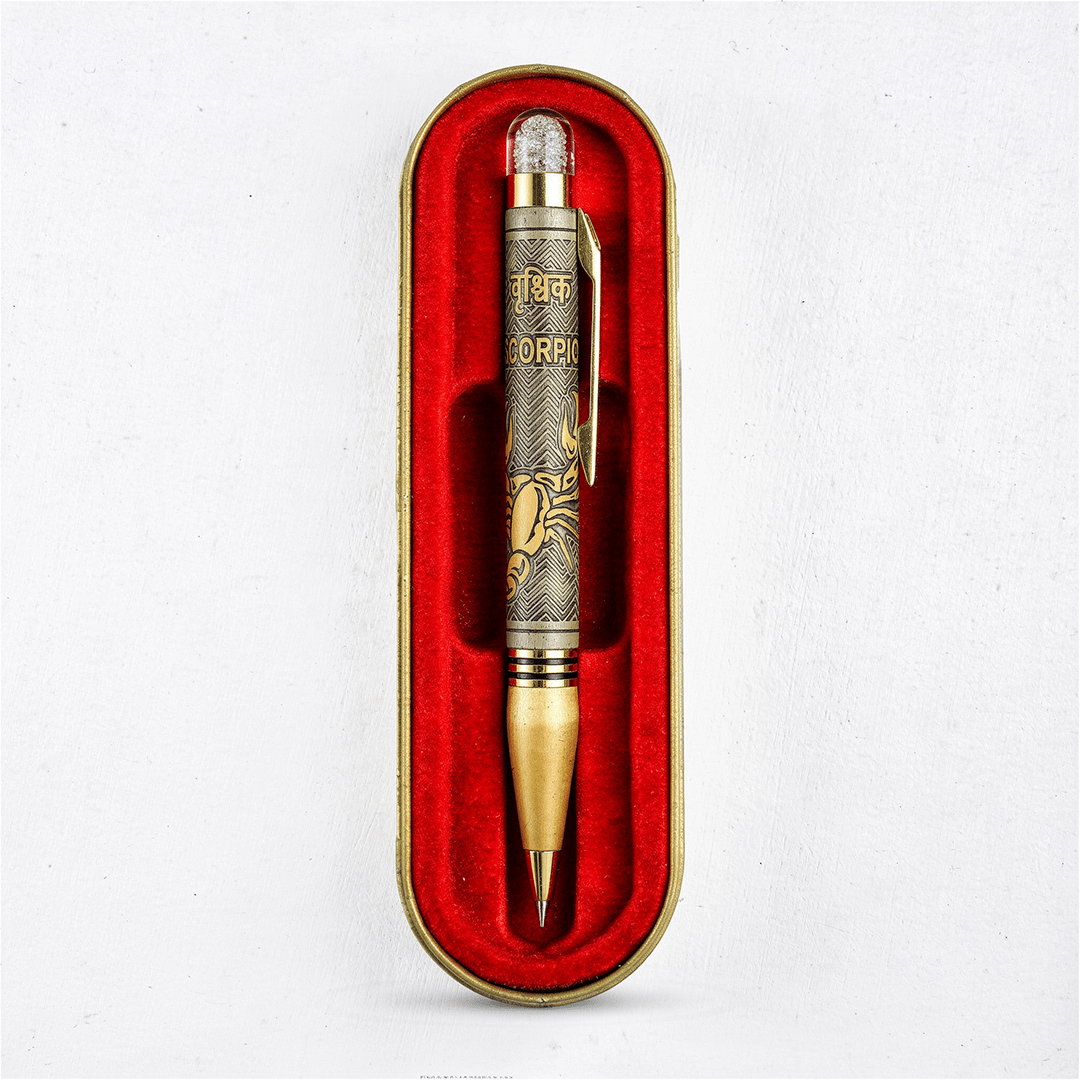 Personalised Scorpio / वृश्चिक Zodiac Engraved Premium Metal Twist Ball Pen with Crystal Top - The Gifting Era