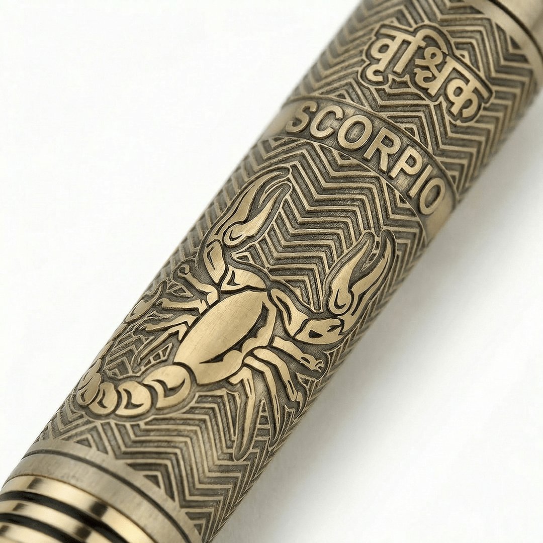 Personalised Scorpio / वृश्चिक Zodiac Engraved Premium Metal Twist Ball Pen with Crystal Top - The Gifting Era