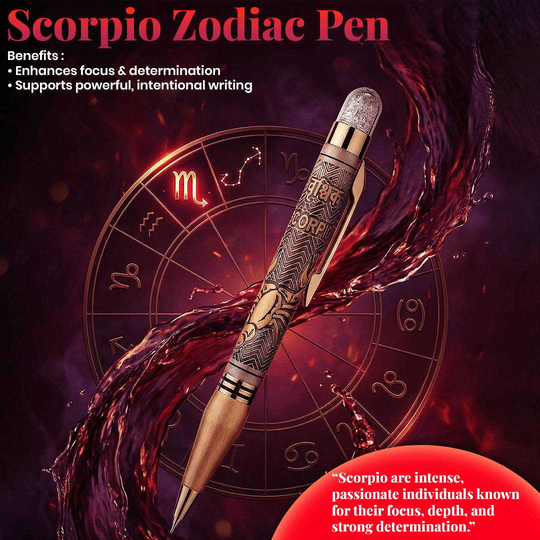 Personalised Scorpio / वृश्चिक Zodiac Engraved Premium Metal Twist Ball Pen with Crystal Top - The Gifting Era