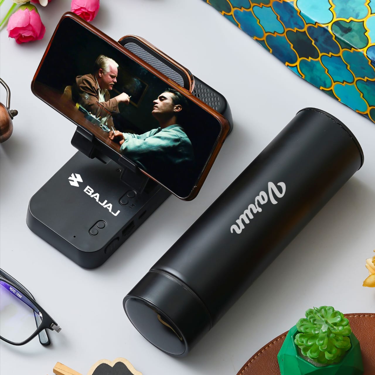 Personalised Speaker Mobile Stand & Temperature Bottle Set - 4173 - The Gifting Era