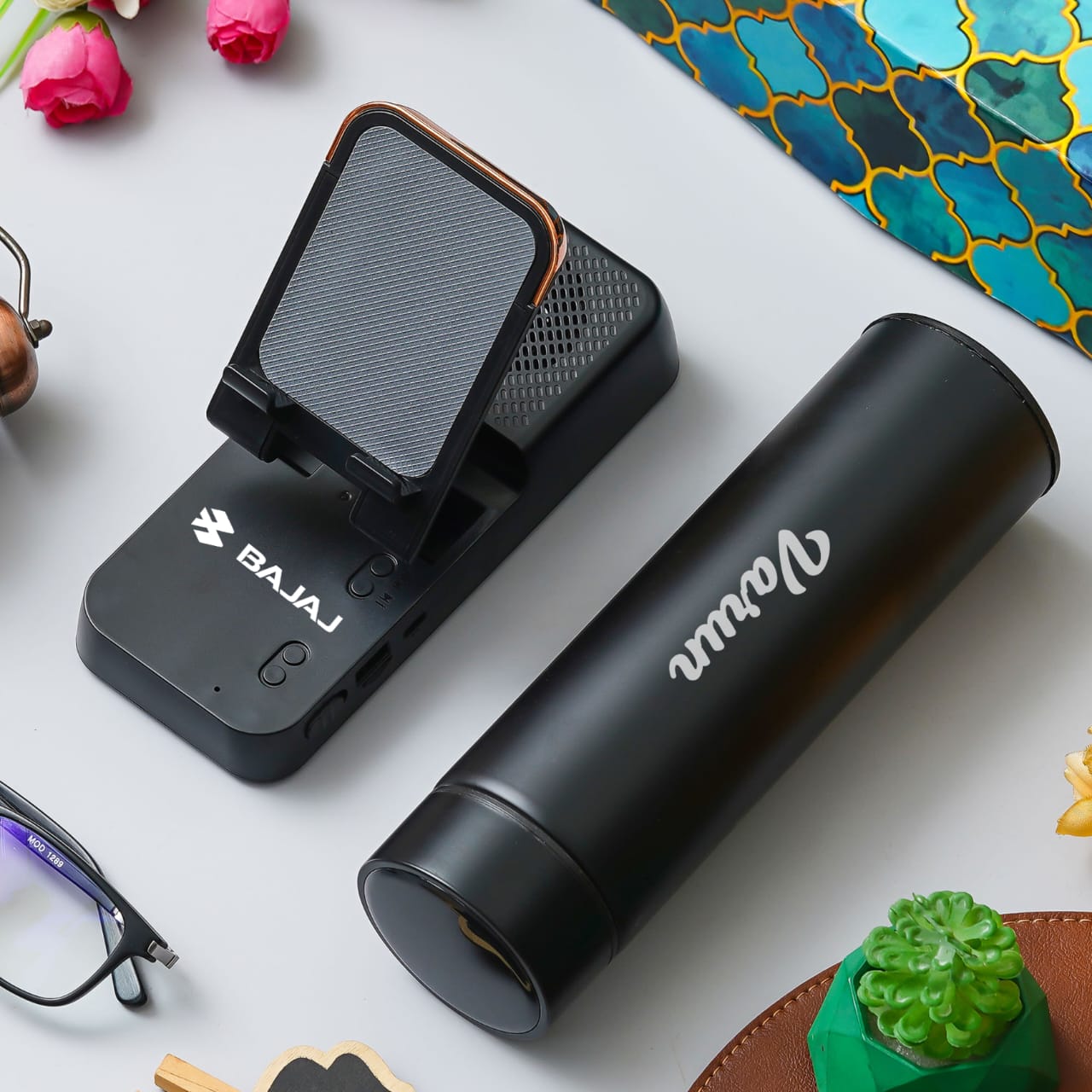 Personalised Speaker Mobile Stand & Temperature Bottle Set - 4173 - The Gifting Era