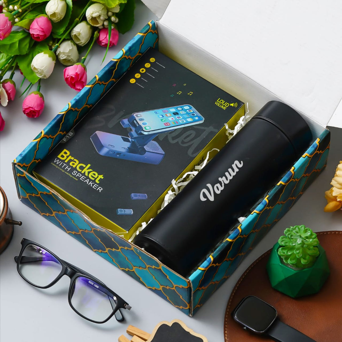 Personalised Speaker Mobile Stand & Temperature Bottle Set - 4173 - The Gifting Era