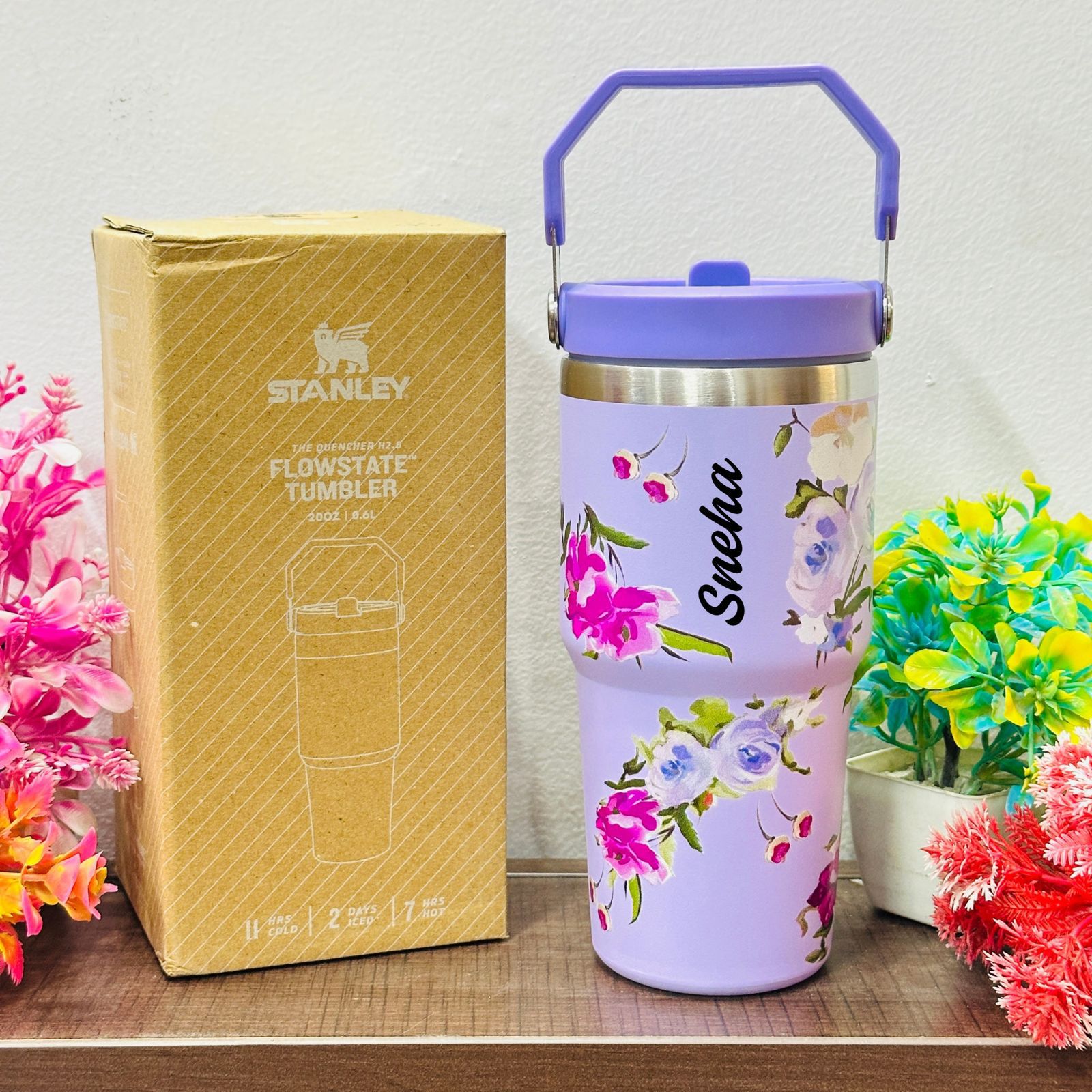 Personalised Stanley Floral Sipper Vacuum Tumbler with Handle - 600 ML - The Gifting Era