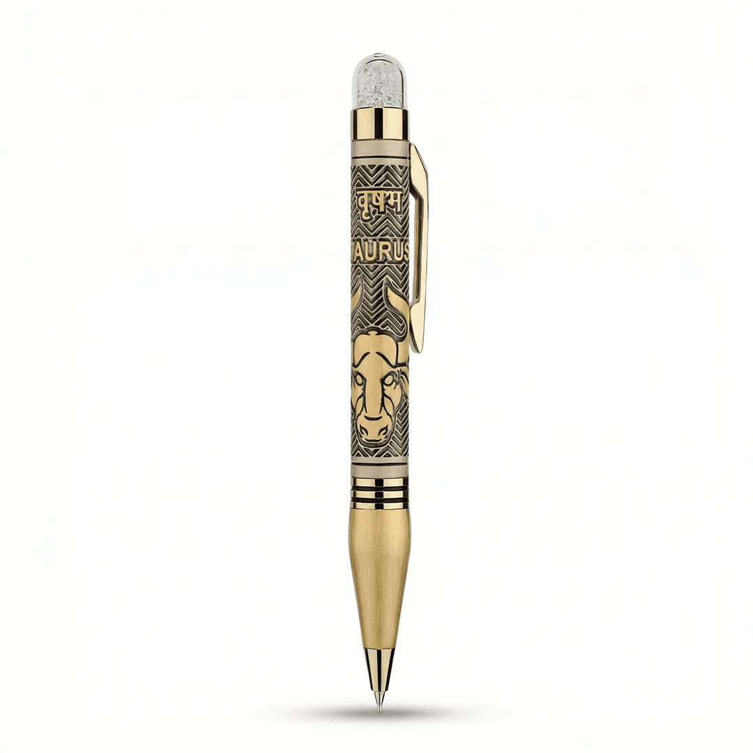 Personalised Taurus / वृषभ Zodiac Engraved Premium Metal Twist Ball Pen with Crystal Top - The Gifting Era