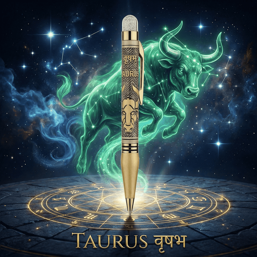 Personalised Taurus / वृषभ Zodiac Engraved Premium Metal Twist Ball Pen with Crystal Top - The Gifting Era
