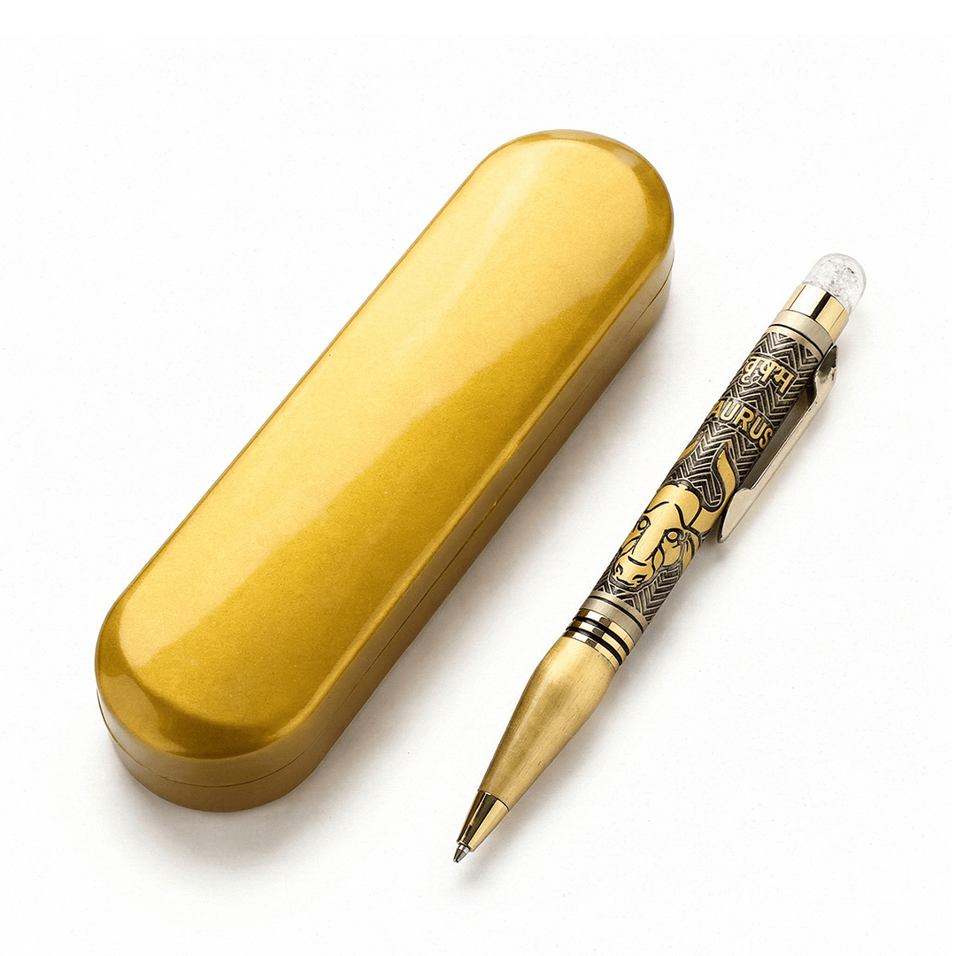 Personalised Taurus / वृषभ Zodiac Engraved Premium Metal Twist Ball Pen with Crystal Top - The Gifting Era