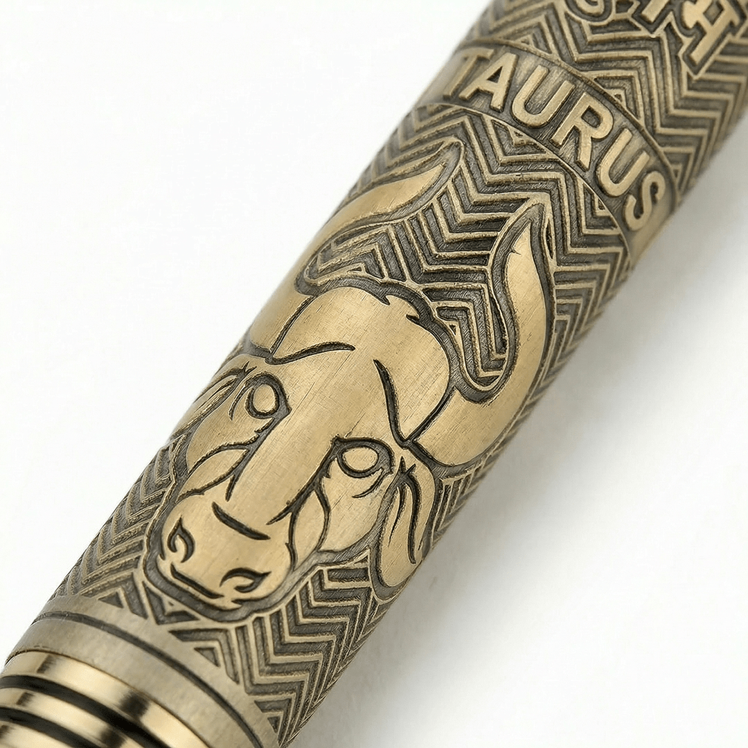 Personalised Taurus / वृषभ Zodiac Engraved Premium Metal Twist Ball Pen with Crystal Top - The Gifting Era