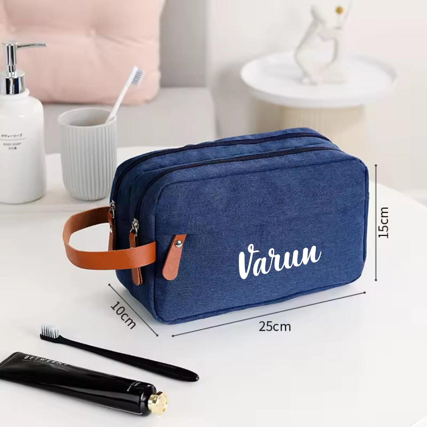 Personalised Toiletry Organizer 3 Zipper Cotton Pouch - The Gifting Era