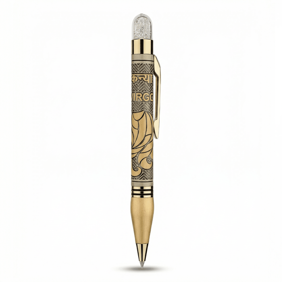Personalised Virgo / कन्या Zodiac Engraved Premium Metal Twist Ball Pen with Crystal Top - The Gifting Era