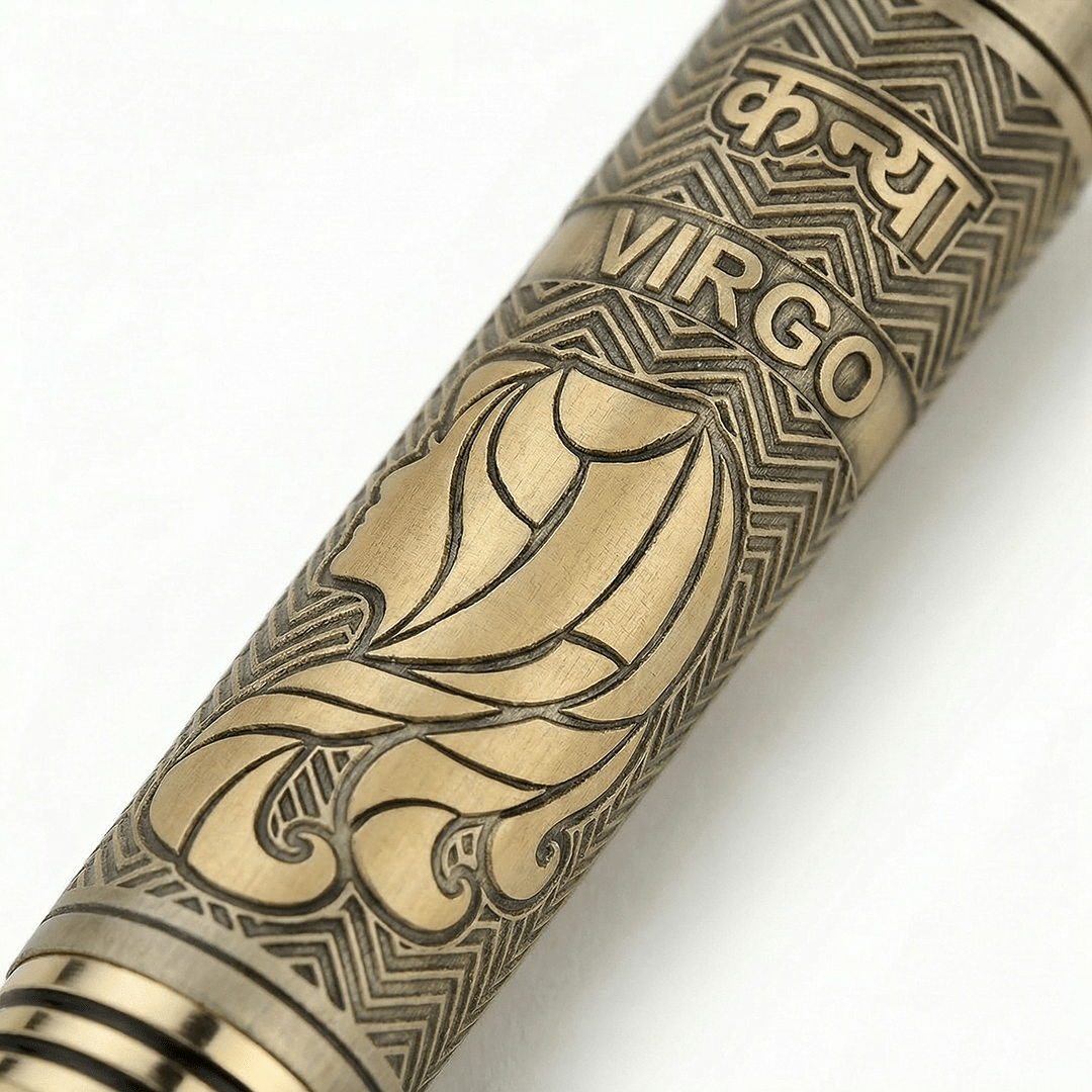 Personalised Virgo / कन्या Zodiac Engraved Premium Metal Twist Ball Pen with Crystal Top - The Gifting Era