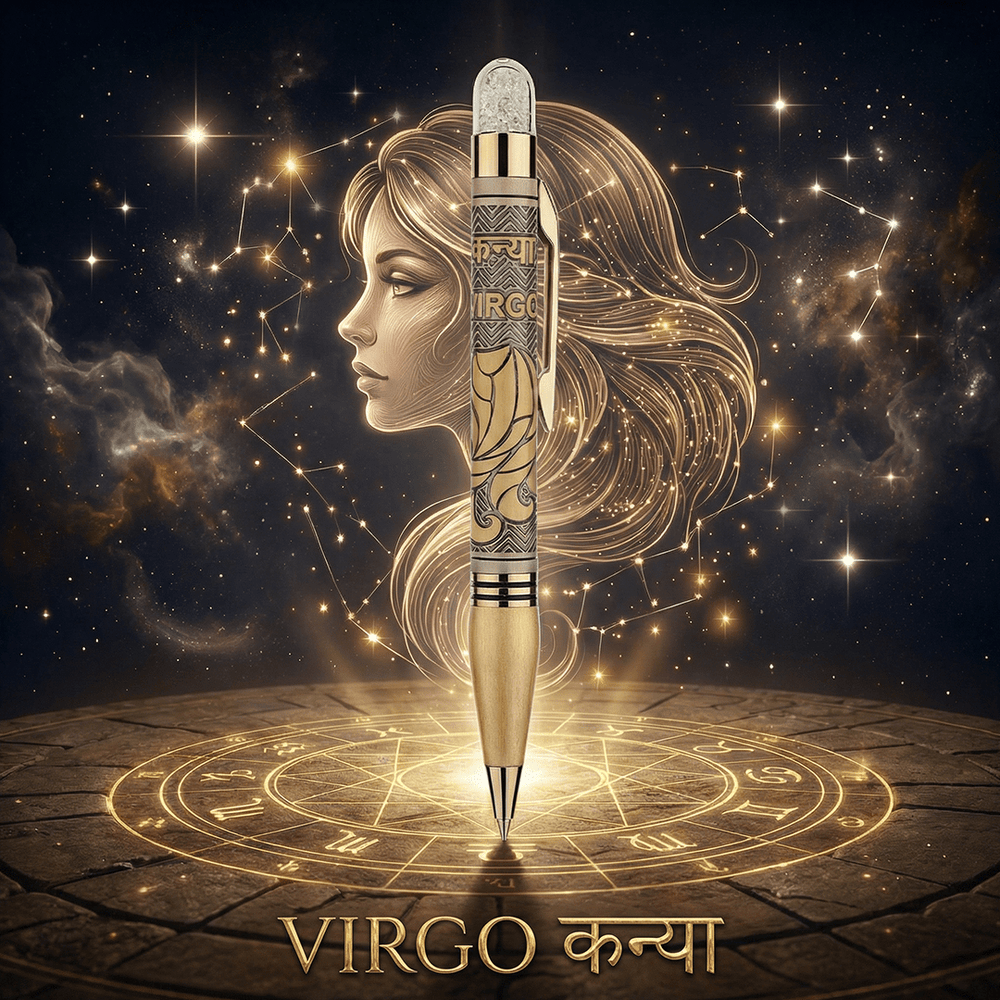 Personalised Virgo / कन्या Zodiac Engraved Premium Metal Twist Ball Pen with Crystal Top - The Gifting Era