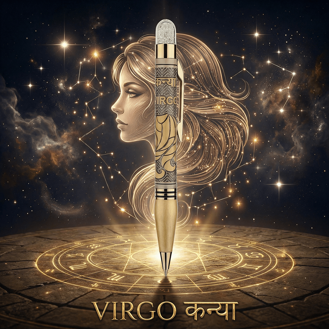 Personalised Virgo / कन्या Zodiac Engraved Premium Metal Twist Ball Pen with Crystal Top - The Gifting Era