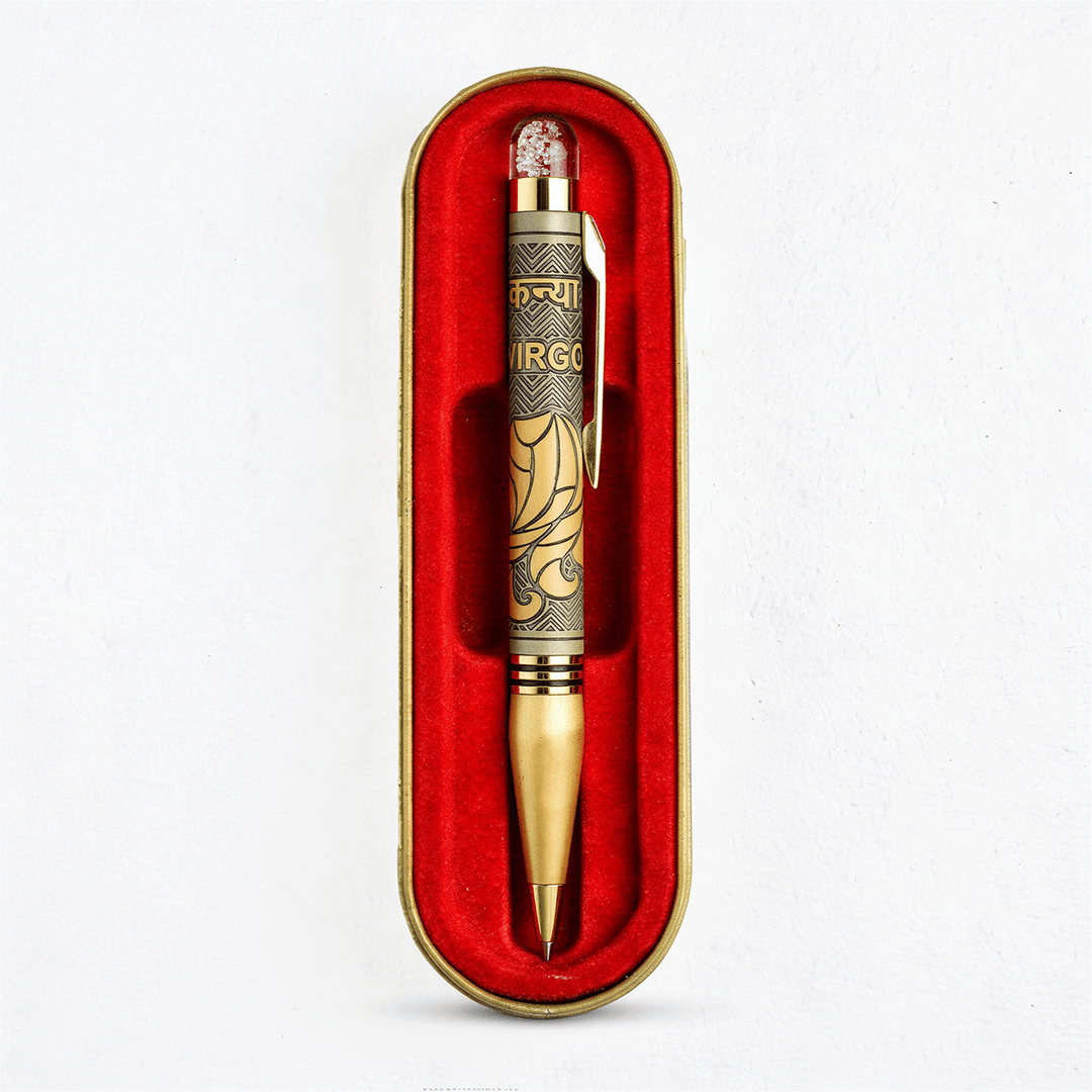 Personalised Virgo / कन्या Zodiac Engraved Premium Metal Twist Ball Pen with Crystal Top - The Gifting Era