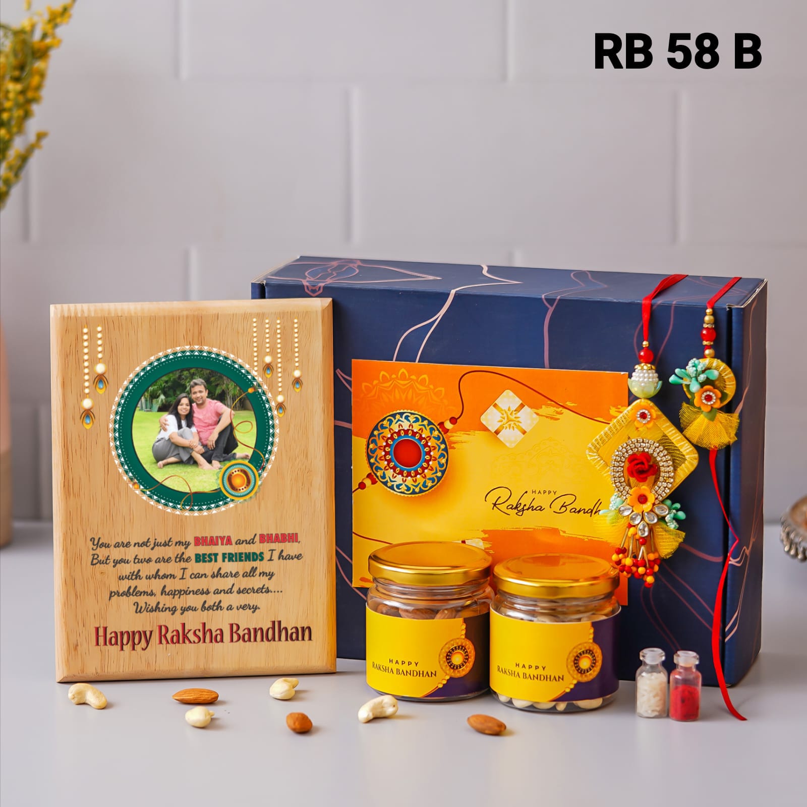 Personalised Wooden Frame with Dry-Fruits - RB58 A/B - Raksha Bandhan Special - The Gifting Era