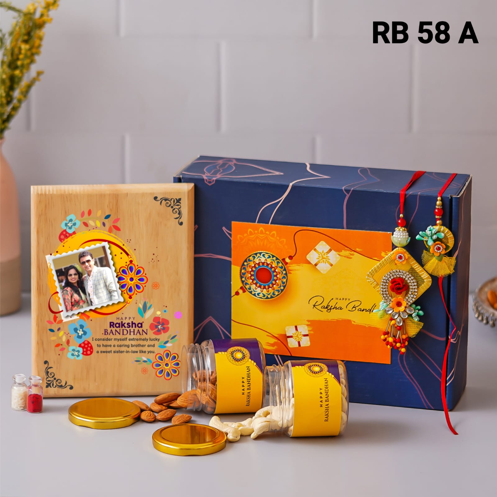 Personalised Wooden Frame with Dry-Fruits - RB58 A/B - Raksha Bandhan Special - The Gifting Era