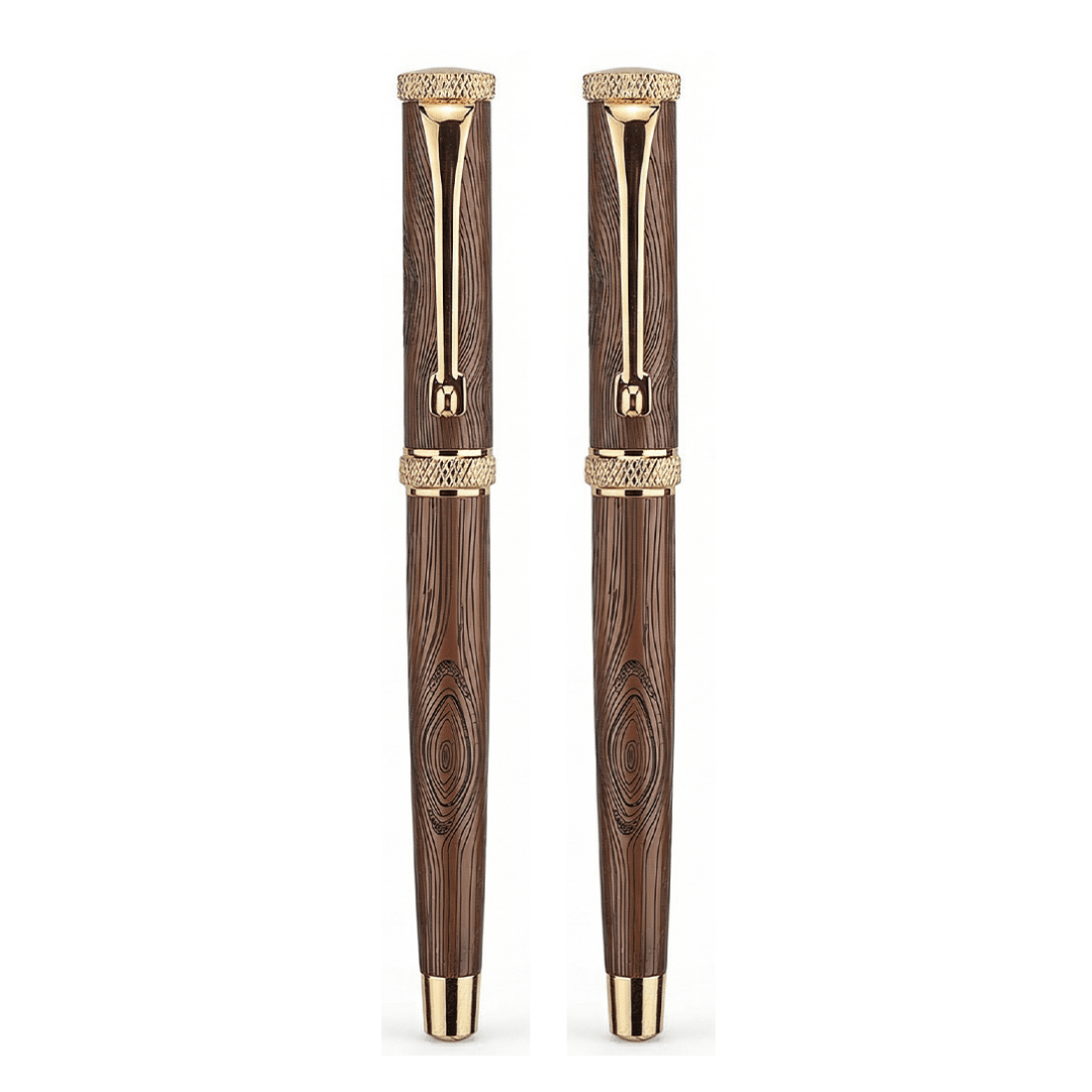Personalised Woodwright Limited Edition Wooden Textured Metallic Fountain Pen - Chocolate Brown Gold - The Gifting Era