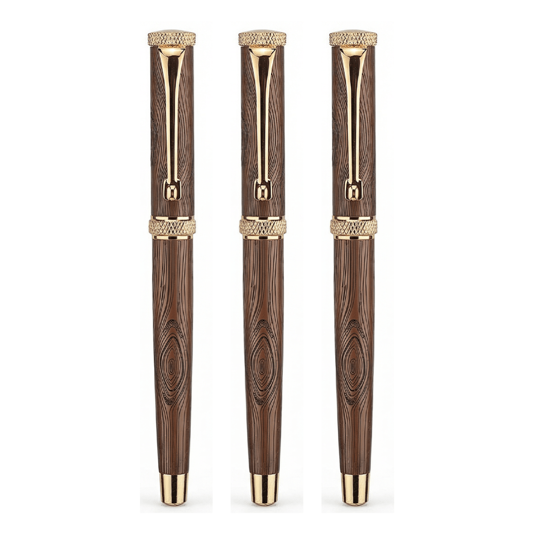 Personalised Woodwright Limited Edition Wooden Textured Metallic Fountain Pen - Chocolate Brown Gold - The Gifting Era