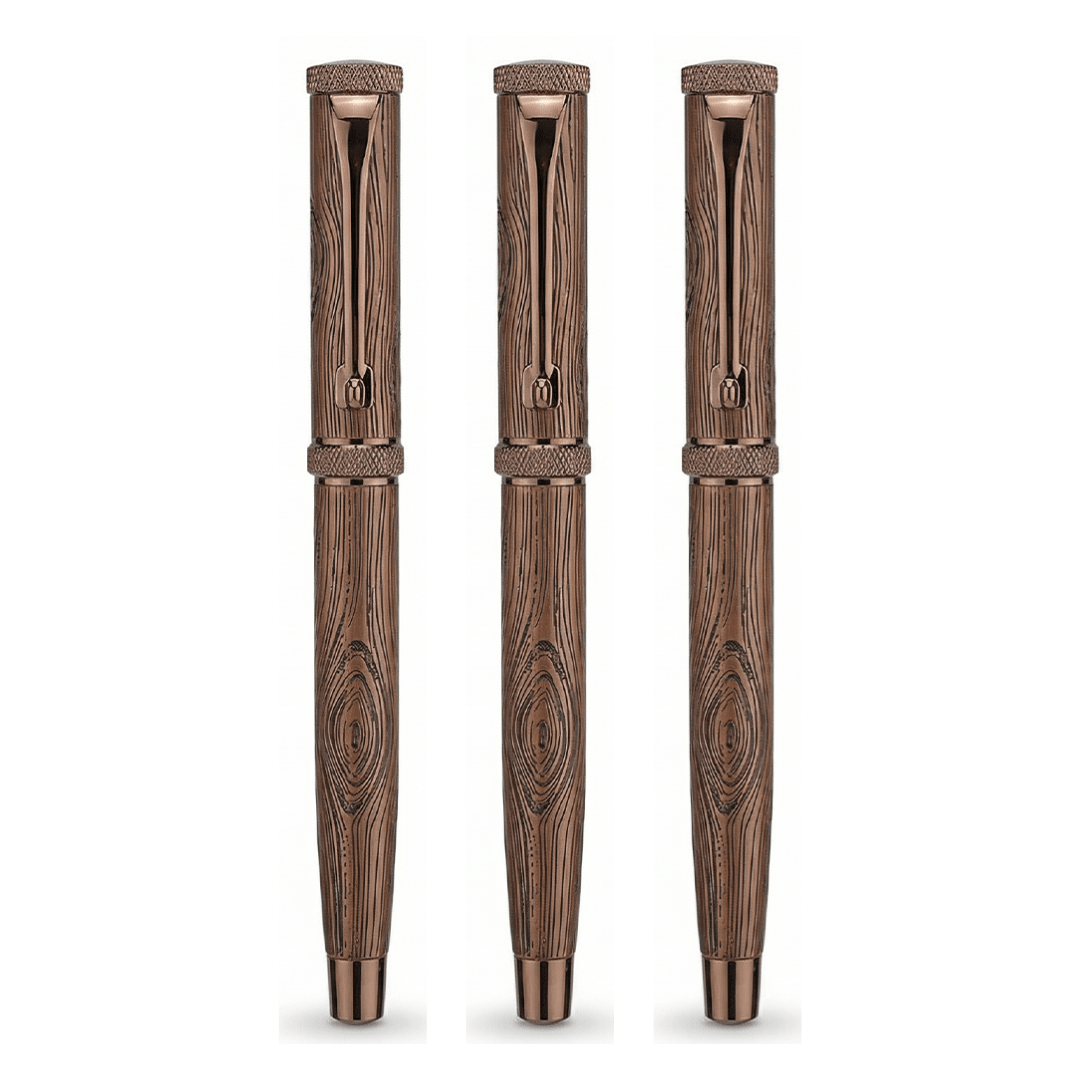 Personalised Woodwright Limited Edition Wooden Textured Metallic Fountain Pen - Dark Chocolate Bronze - The Gifting Era