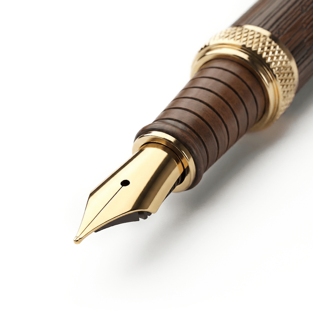 Personalised Woodwright Limited Edition Wooden Textured Metallic Fountain Pen - Dark Chocolate (Set of 2) - The Gifting Era