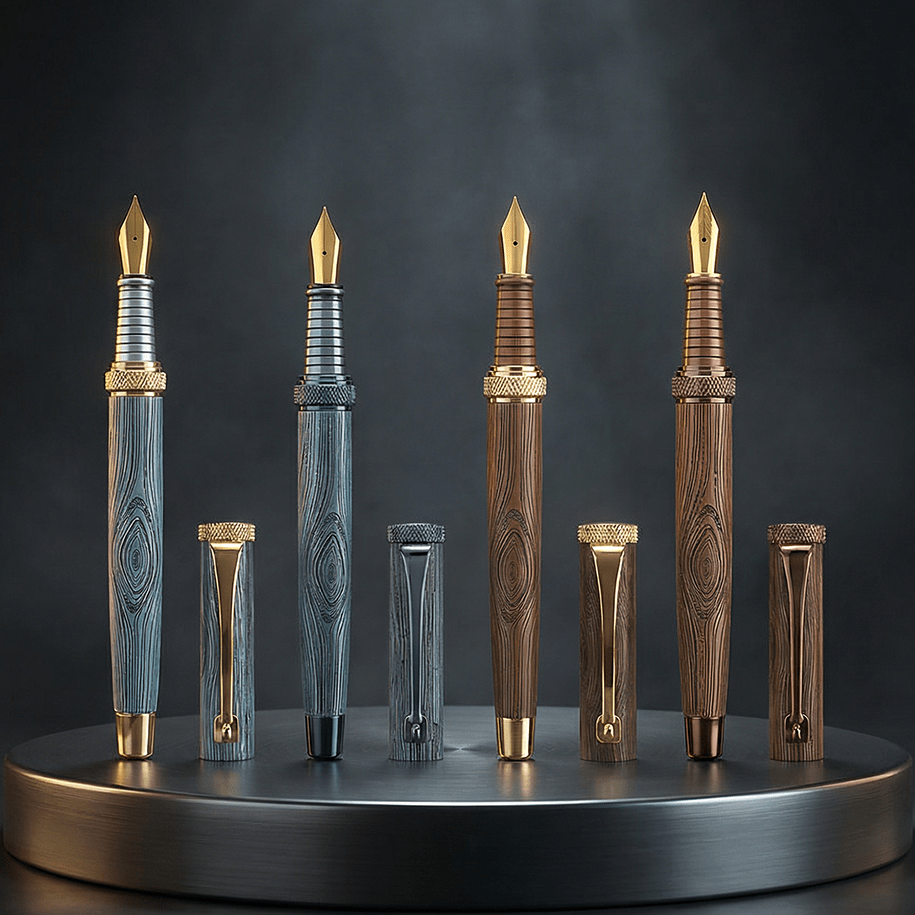 Personalised Woodwright Limited Edition Wooden Textured Metallic Fountain Pen - Set of 4 Fountain Pens - The Gifting Era