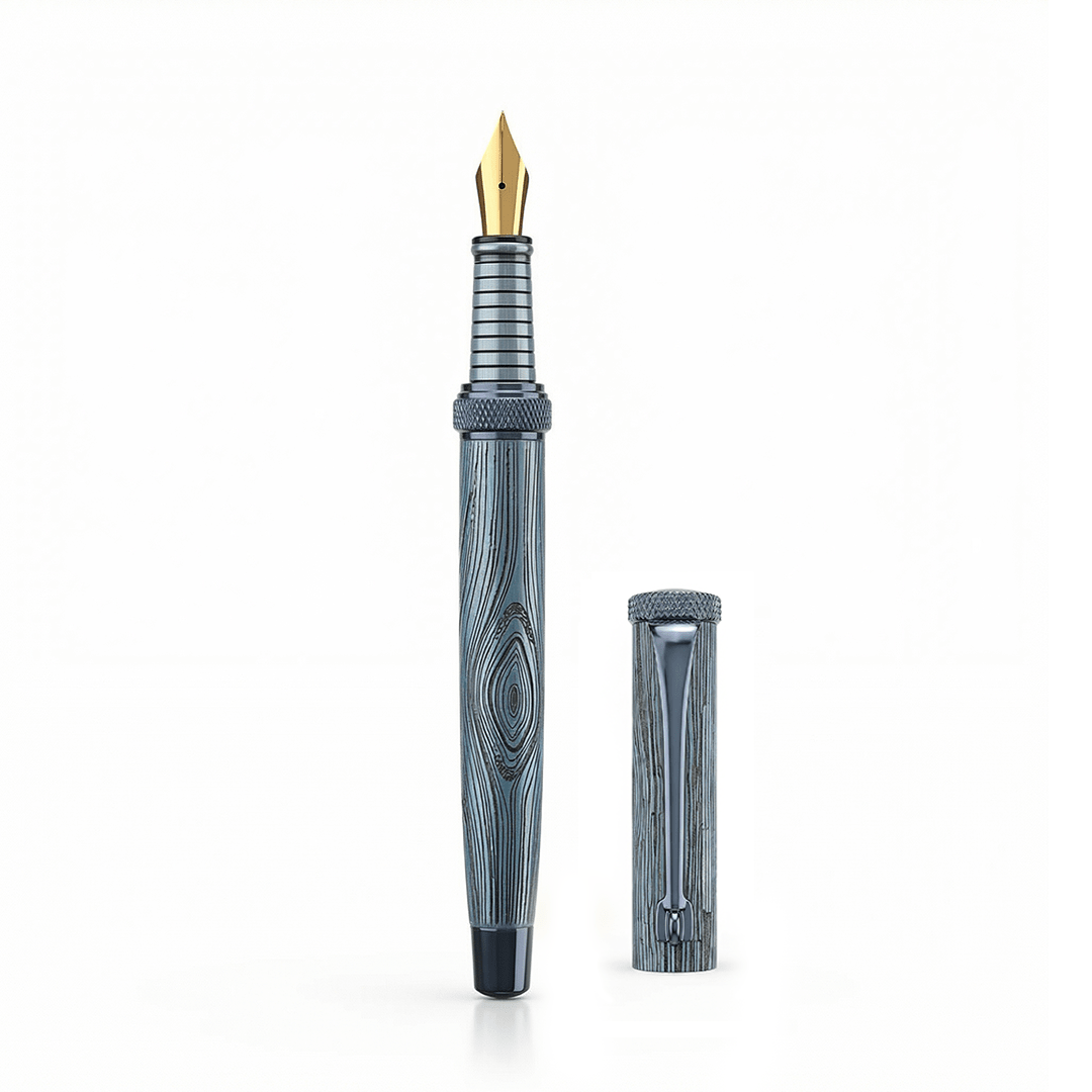 Personalised Woodwright Limited Edition Wooden Textured Metallic Fountain Pen - Set of 4 Fountain Pens - The Gifting Era