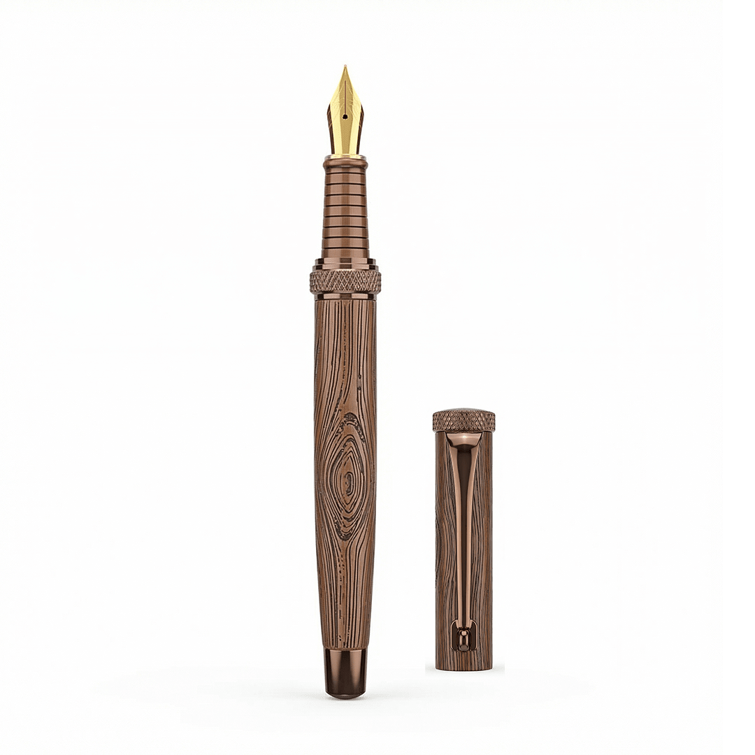 Personalised Woodwright Limited Edition Wooden Textured Metallic Fountain Pen - Set of 4 Fountain Pens - The Gifting Era