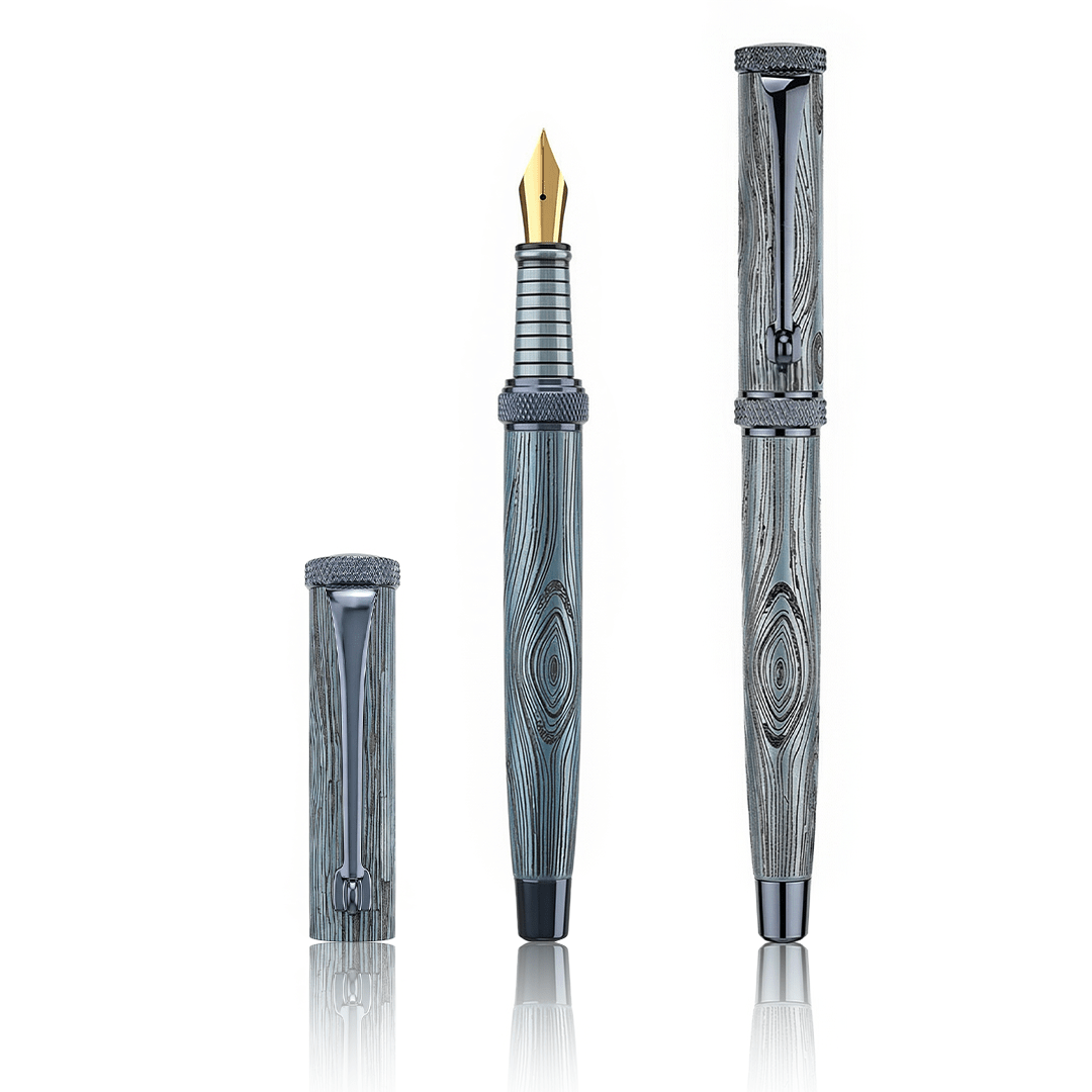 Personalised Woodwright Limited Edition Wooden Textured Metallic Fountain Pen - Set of 4 Fountain Pens - The Gifting Era