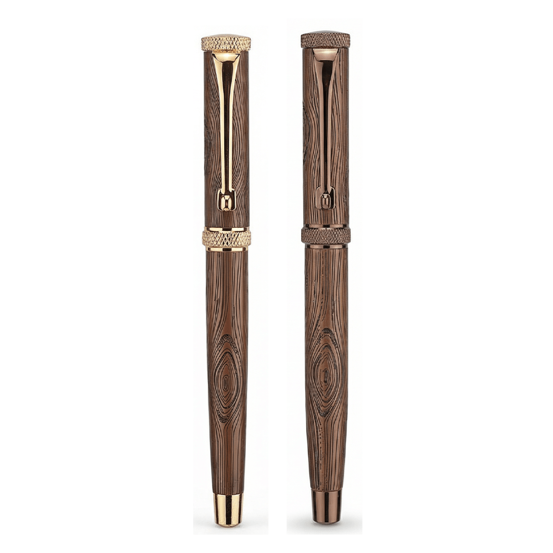 Personalised Woodwright Limited Edition Wooden Textured Metallic Fountain Pen - Set of 4 Fountain Pens - The Gifting Era